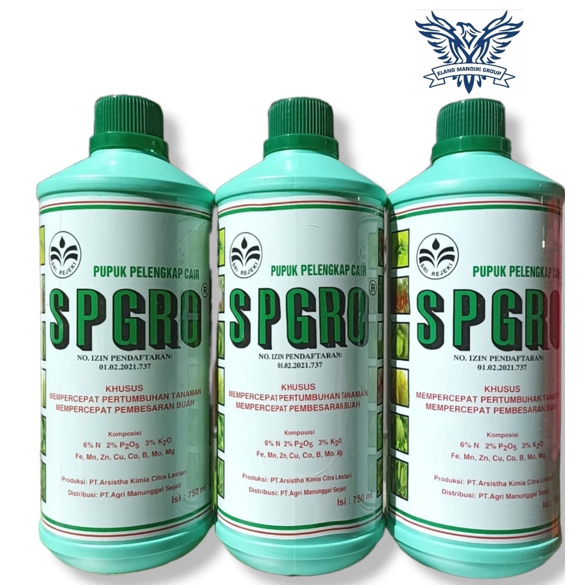 SPGRO Hijau 750ml Pupuk 7.5%N,2%P2O5 ,3%K2O Daun Cair Super gro Spgro Supergro Hijau Arsistha kimia Vertine Hijau