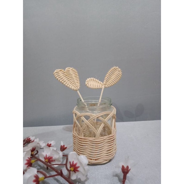 Jual pembatas buku rotan model hati/rattan bookmark/reed rattan ...
