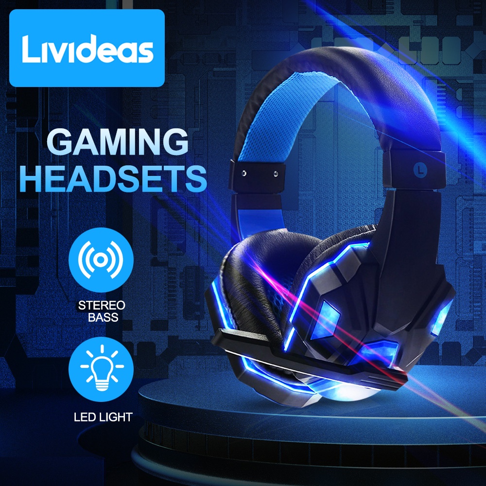 Livideas Headset Bluetooth Gaming Microphone LED Headphone Wireless Gaming Super Bass For Computer Laptop