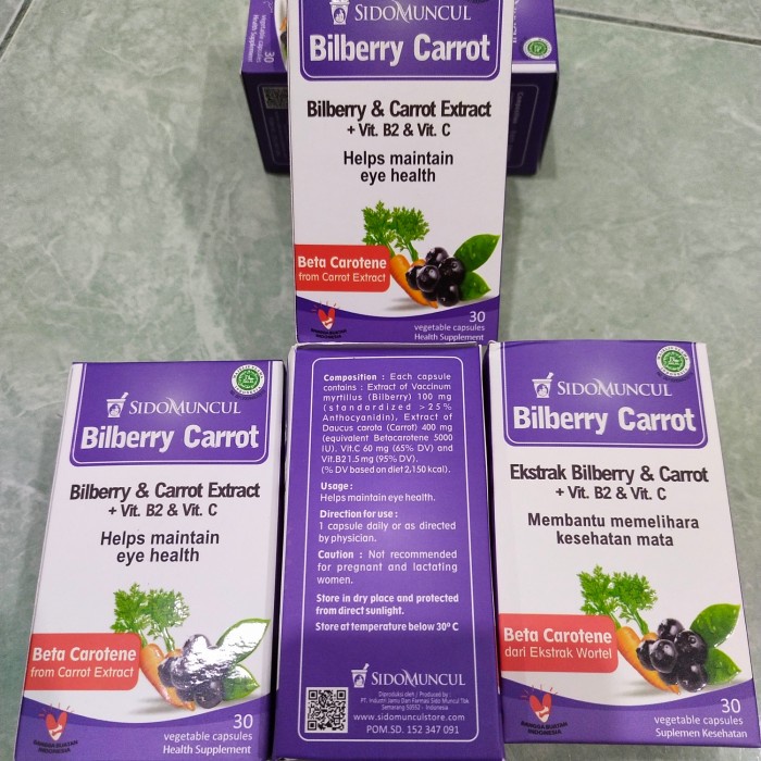 Jual bilberry carrot sidomuncul 30 kapsul vit B2 vit C untuk kesehatan