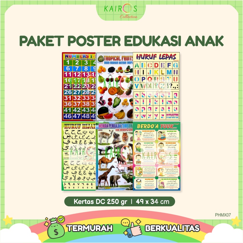 Jual Paket 6 Poster Dinding Edukasi Anak Belajar Doa, Angka, Buah ...