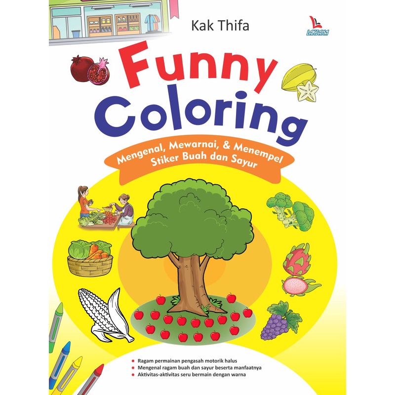 Jual Buku Funny Coloring; Mengenal, Mewarnai, & Menempel Stiker Aneka