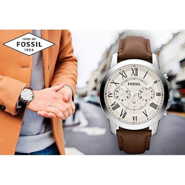 Jam Tangan Fossil FS4735 Jam Tangan Pria Fossil Original Grant Chronograph Brown Leather Strap