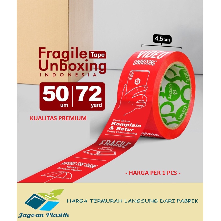 Jual LAKBAN FRAGILE MERAH UNBOXING TAPE - HANDLE WITH CARE 50 X 72 Y ...