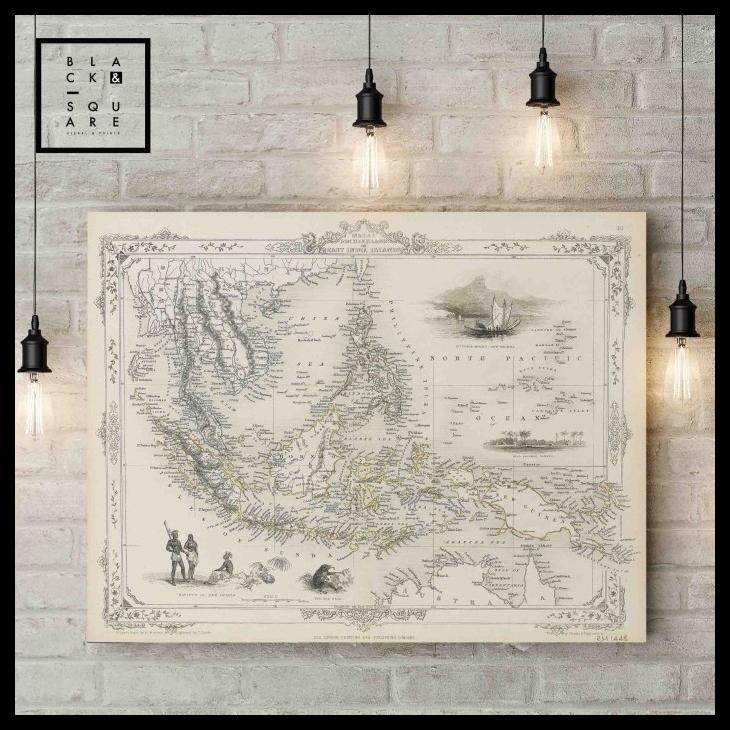 Jual PETA INDONESIA VINTAGE / ANTIQUE - REPLICA VINTAGE MAP + FRAME ...