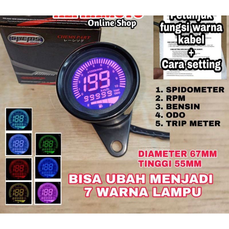 Jual Speedometer bulat led digital 3 in 1 kilometer rpm Amper bensin ...