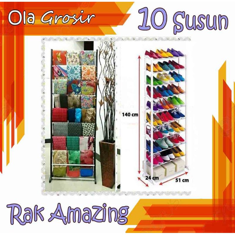 Jual Rak sepatu ALAS PIPA BESI rak hijab rak amazing 10 tingkat ALAS ...