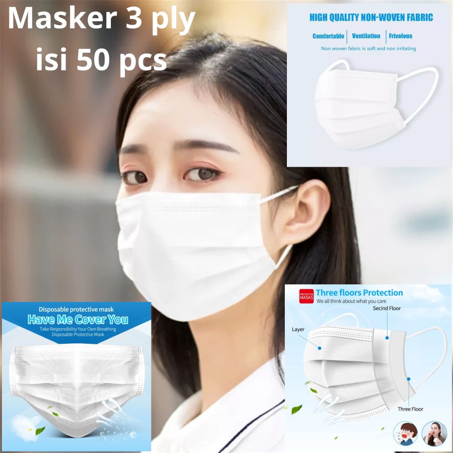 Jual Masker 3 ply Korean Kpop Style PUTIH Penutup Mulut Hidung Anti