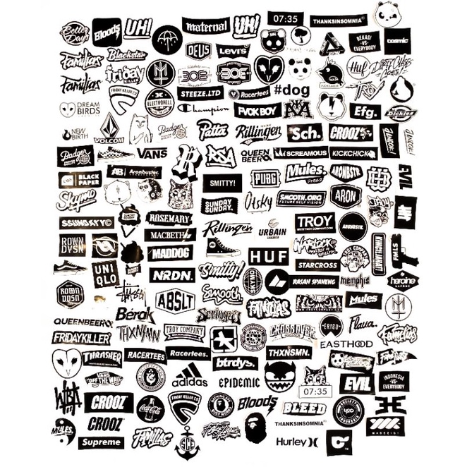 Jual Paket Stiker Sticker Distro Isi 20 Pcs Brand Clothing Murah