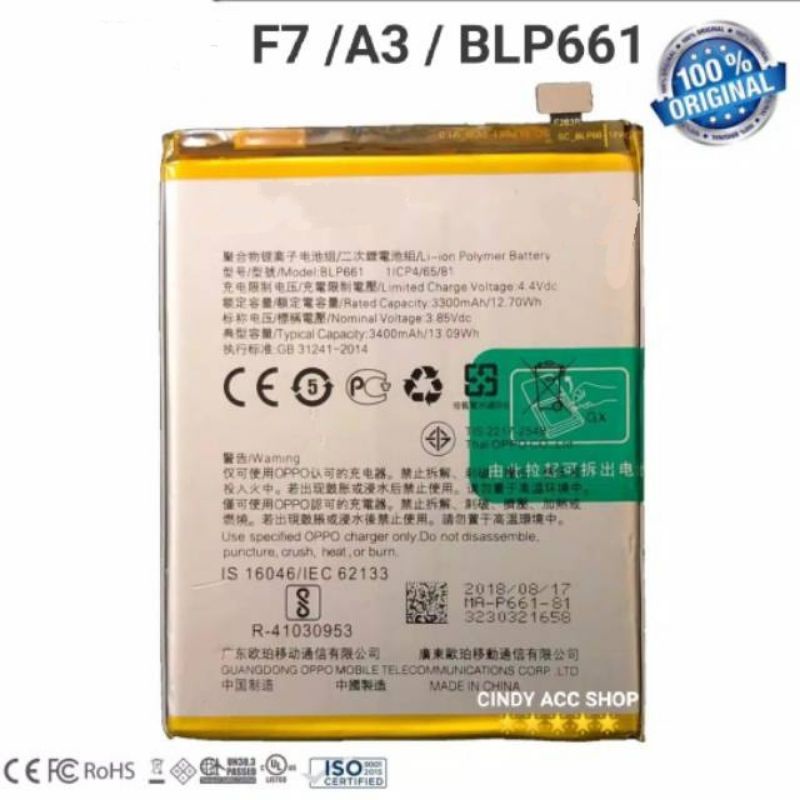 Jual Baterai For Oppo F7 A3 Blp661 Cph1819 Original Batre Battery Shopee Indonesia 2907