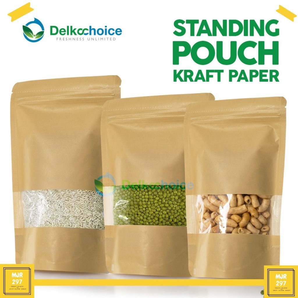 Jual Standing Pouch Klip Plastik Kemasan Makanan Kraft Paper Window