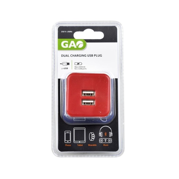 Jual GAO Charger USB 2 Socket Warna Merah | Shopee Indonesia