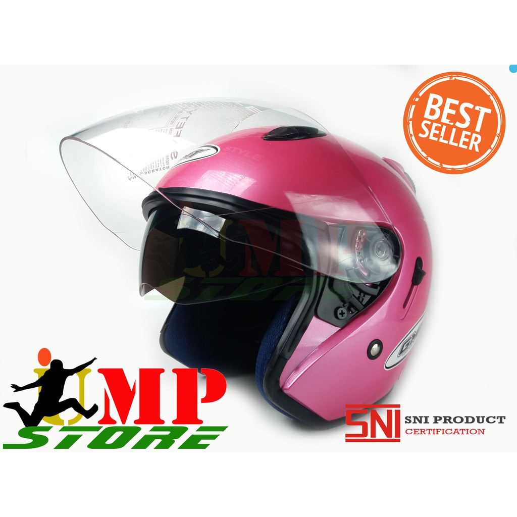 Jual GMT HELMET HELM BERKUALITAS CEWEK PRIA COWOK WANITA SNI HALF FACE