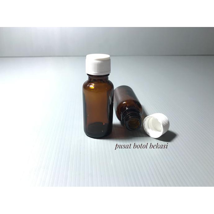 Jual BOTOL KACA AMBER 20 ML TEBAL TUTUP ULIR | Shopee Indonesia