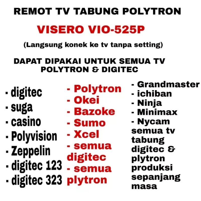 Jual REMOT TV TABUNG POLYTRON DIGITEC SUGA CASINO POLYVISION ZEPPELIN ...