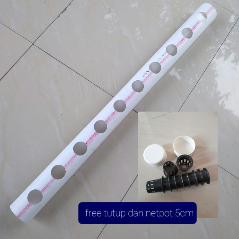 Pipa hidroponik 2.5"  1meter free tutup & netpot 5cm