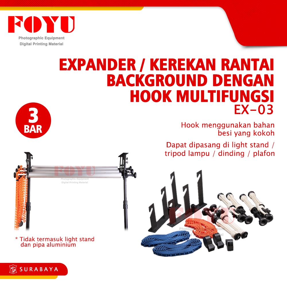 Jual Expander Background Manual Isi 3 Slot Bar Dengan Hook Multifungsi