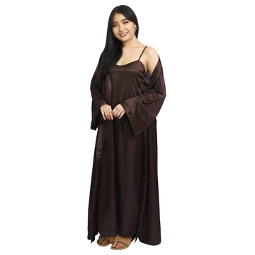 FOLVA Kimono Set Baju Tidur Satin 1385KGSET Coklat All Size