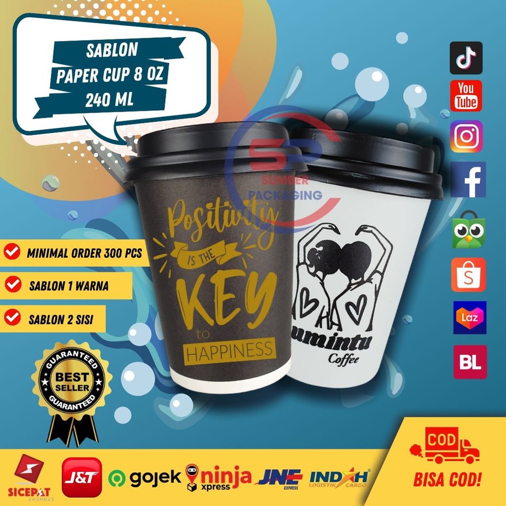 Jual PAPER CUP HITAM PUTIH - SABLON GELAS KERTAS KOPI CUSTOM 8 OZ 240 ...