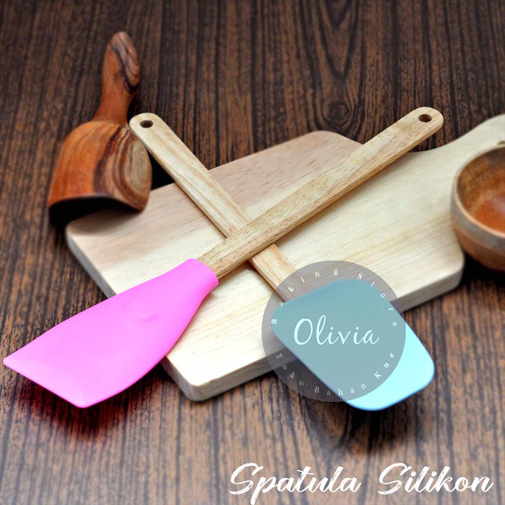 Jual Spatula Karet Gagang Kayu Sendok Kue Tahan Panas & Food Grade 30 x