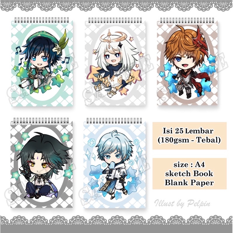 Jual sketch book anime drawing book genshin impact game note book venti ...