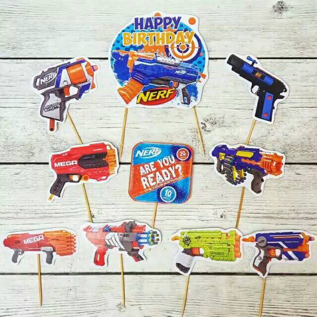 Jual Satu set topper toper cake hiasan kue ulang tahun karakter nerf