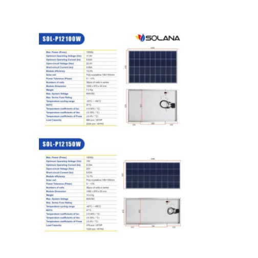 Jual SOLANA 100WP 12V SOLAR PANEL - SOLAR CELL - PANEL SURYA POLY ...