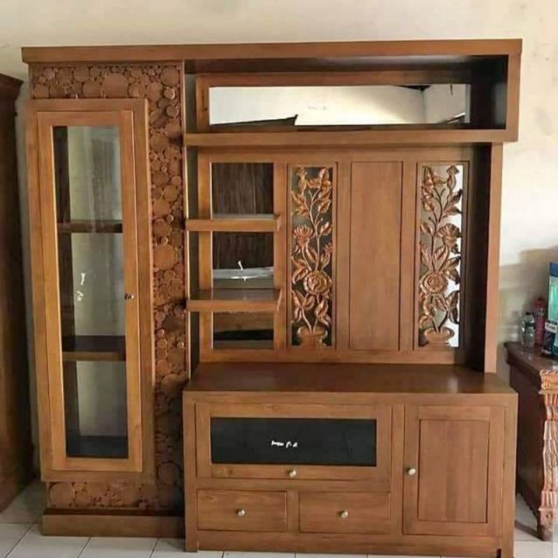 Jual buffet tv partisi kayu jati tua ukir jepara | Shopee Indonesia