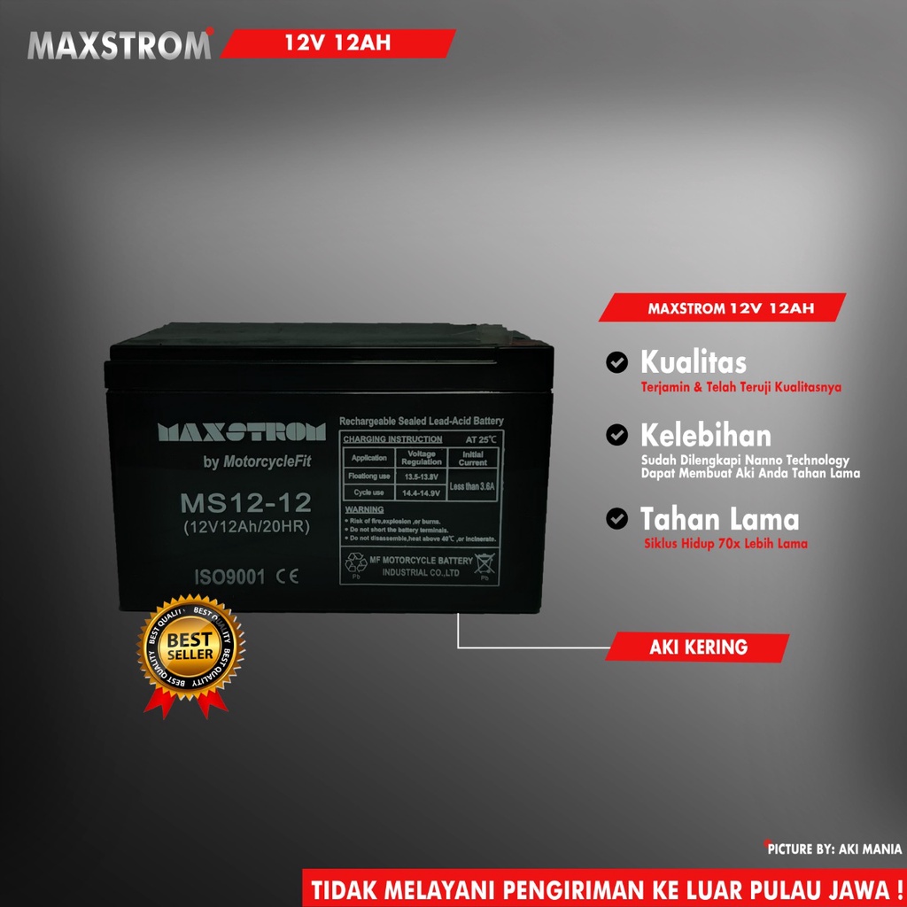 Jual AKI/BATTERE KERING SEPEDA LISTRIK 12V12AH MAXTROM | Shopee Indonesia