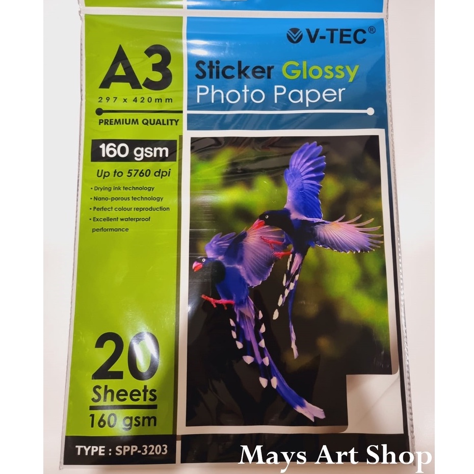 Jual Sticker Photo Paper Glossy A3 V-Tec 160 gsm / Kertas foto Stiker ...