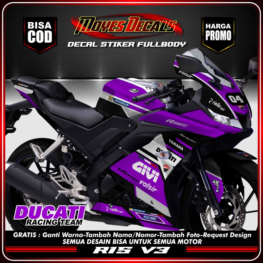 Jual Decal R15 V3 Full Body Ducati Racing team Ungu | Shopee Indonesia