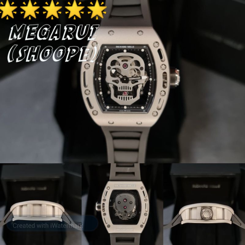 Jual JAM TANGAN COWOK RICHARD MILE RM 52 SKULL SILVER BLACK