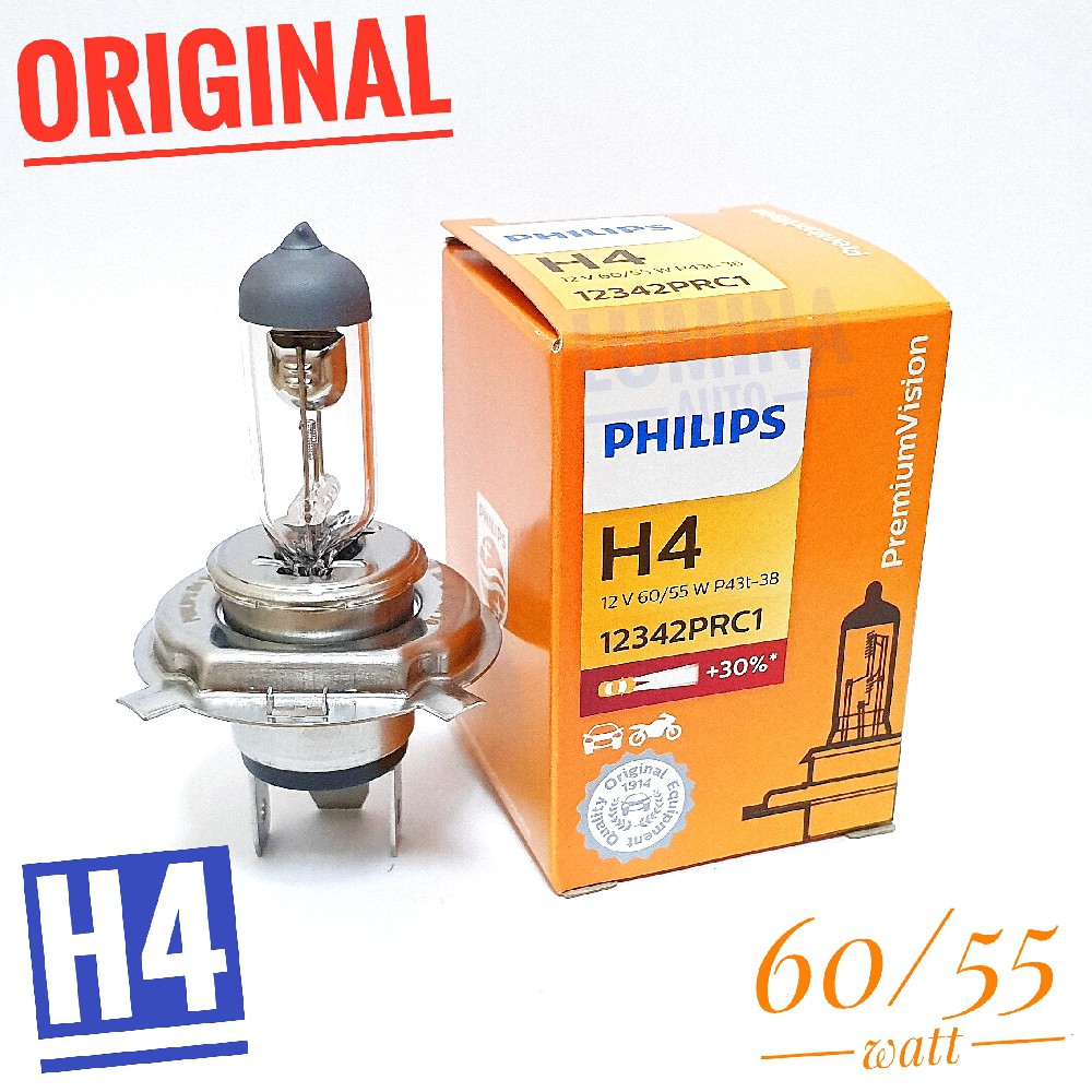 Jual Philips Premium Vision H4 60/55W +30% Lebih Terang - Lampu