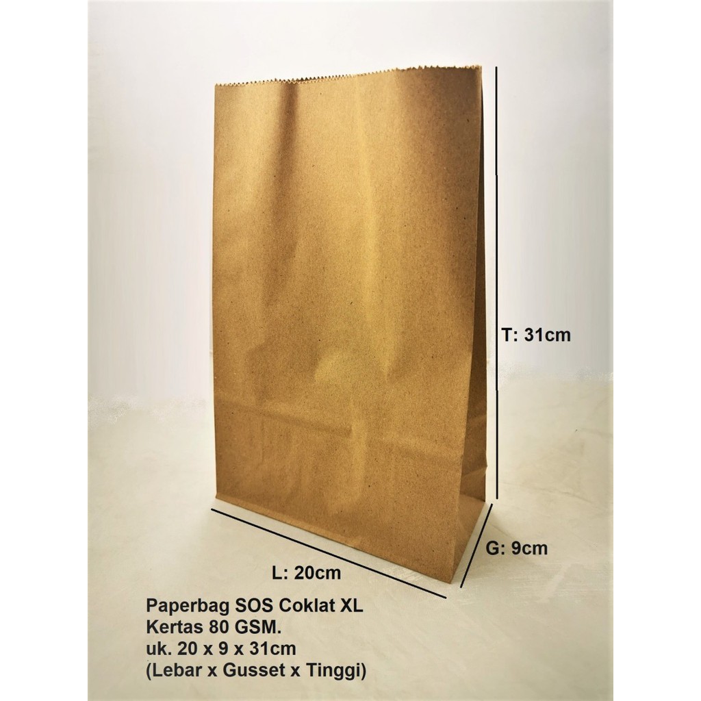 Jual 100 Pcs Paper Bag Sos Xl Cokelat Polos 20 Cm X 9 Cm X 31 Cm