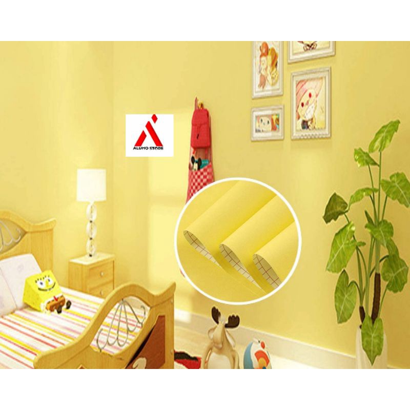 Jual wallpaper sticker dinding motif embos polos kuning 10m x 45cm ...