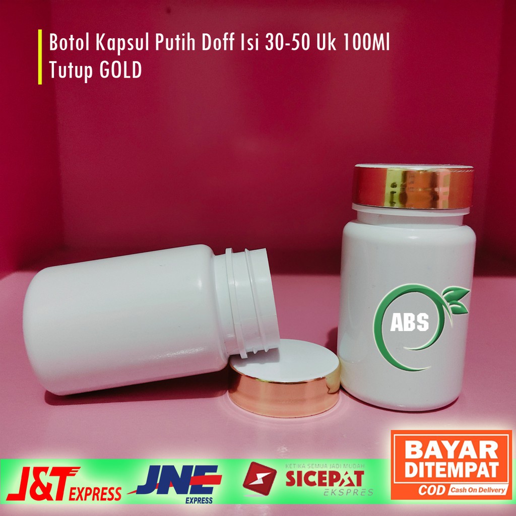 Jual Botol Kapsul 100ml isi 30 Putih List Tutup Gold + Plug Inner ...