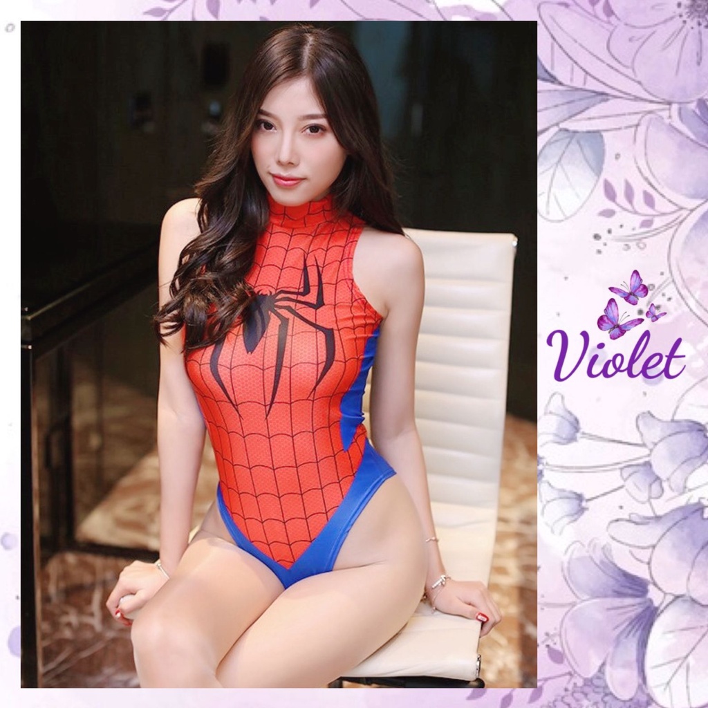 Jual Violet Lingerie Wanita Sexy Lingerie Bikini Cosplay Spiderman Costume Superhero Erotis