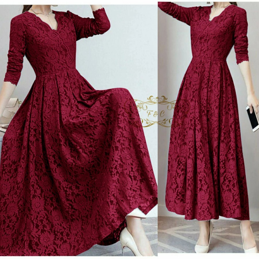 Long dress brokat modern hotsell