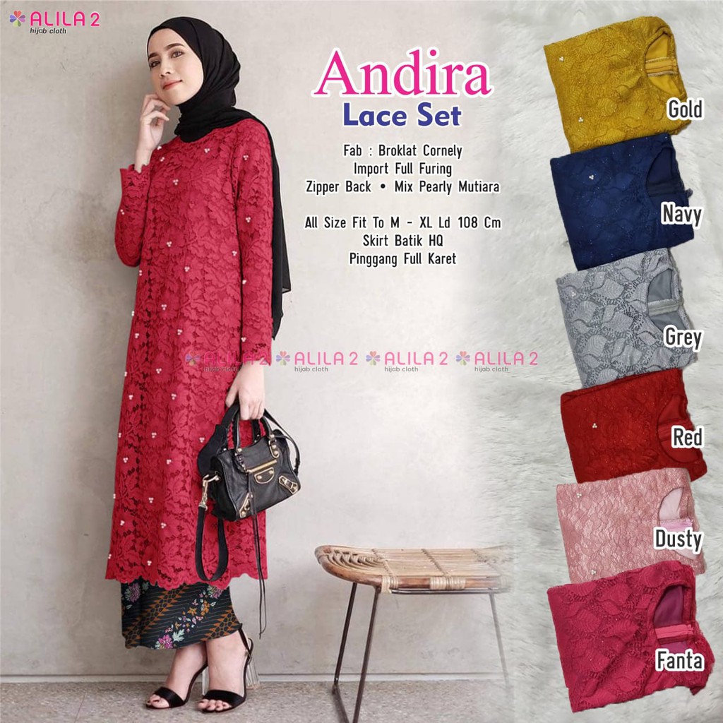 Jual Realpict Andira Lace Set Setelan Kebaya Broklat Batik Brokat Pesta