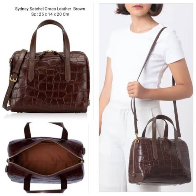 Tas FOSSIL Sydney Satchel Croco Leather Brown New Original