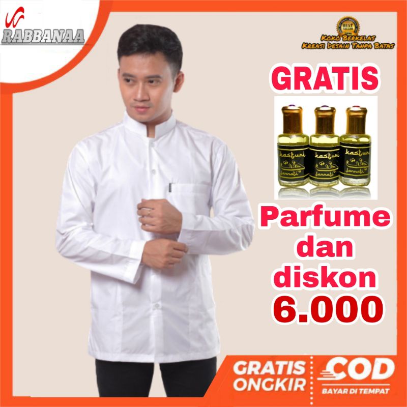 BAJU KOKO HABAIB KOKO HAIBAH ATASAN MUSLIM PRIA BAJU KOKO PUTIH POLOS MODEL AMMU