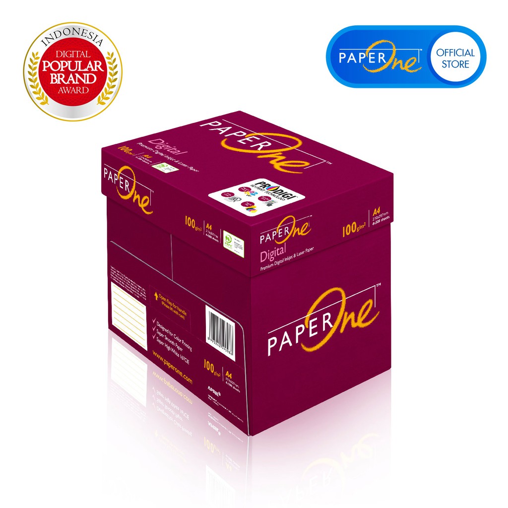 PaperOne Kertas A4 100gr Digital 1 Box (2000 lembar) Kertas HVS A4 Kertas Fotocopy (4)