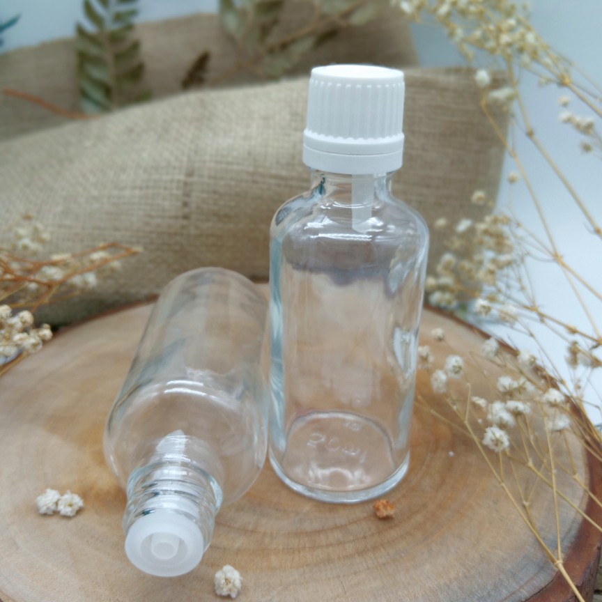 Jual Botol Kaca 50ml Bening Tebal Tutup Filler Putih / Botol Tetes ...