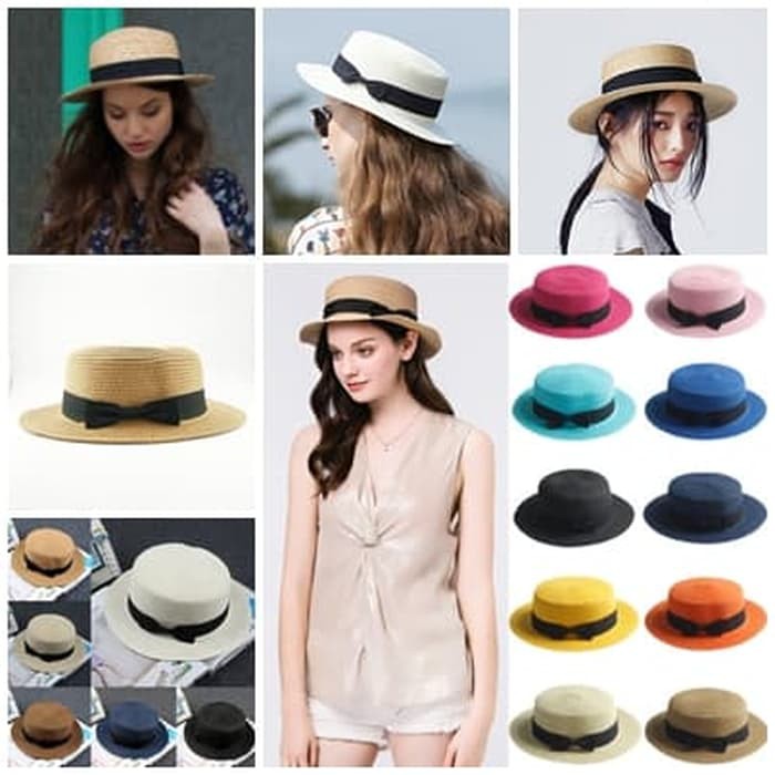 Jual Rr Topi Boater Hat Pork Pie Pita Anyaman Import Wanita Pria