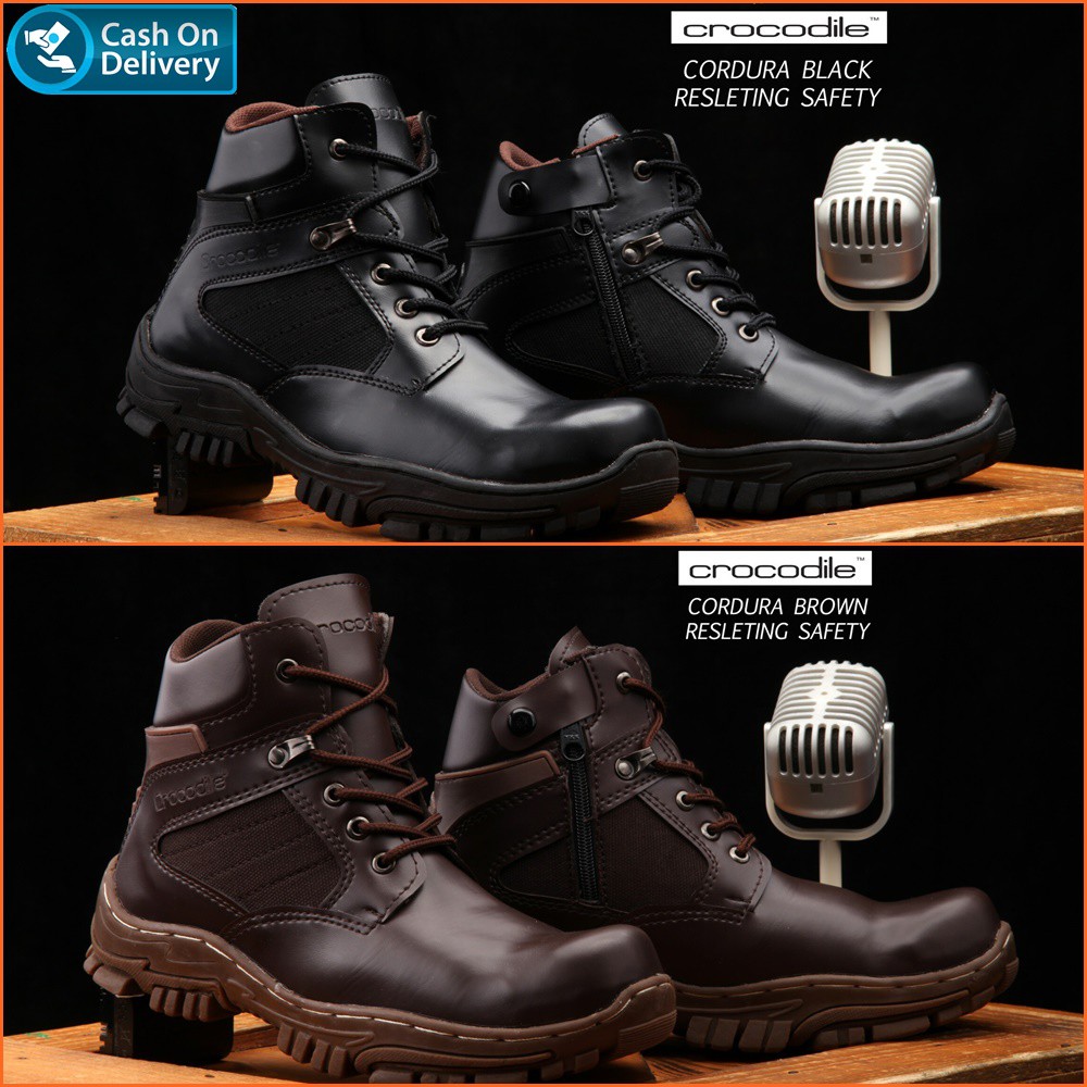 Jual Sepatu Work & Safety Boots Pria Crocodile BITE Ujung Besi Kerja ...