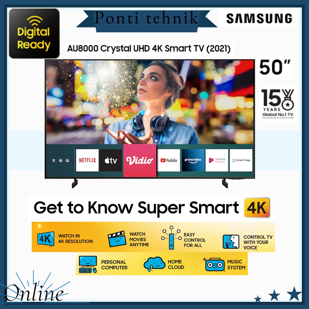 Jual TV LED SAMSUNG AU8000 Crystal UHD 4K Smart TV (2021) 50'' | Shopee ...