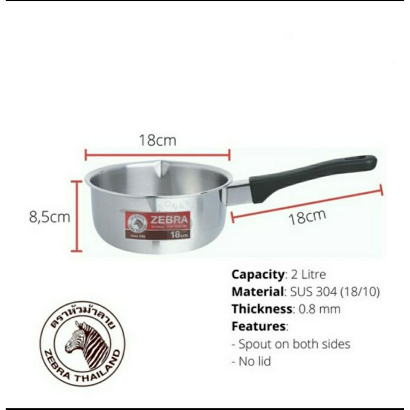 Jual SAUCE PAN ZEBRA 18cm 166308 stainless steell panci saucepan