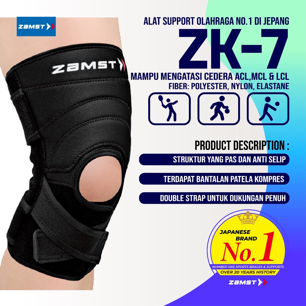 Jual Knee Support Knee Brace Deker Lutut Open Patella Zamst Zk-7 Strong 