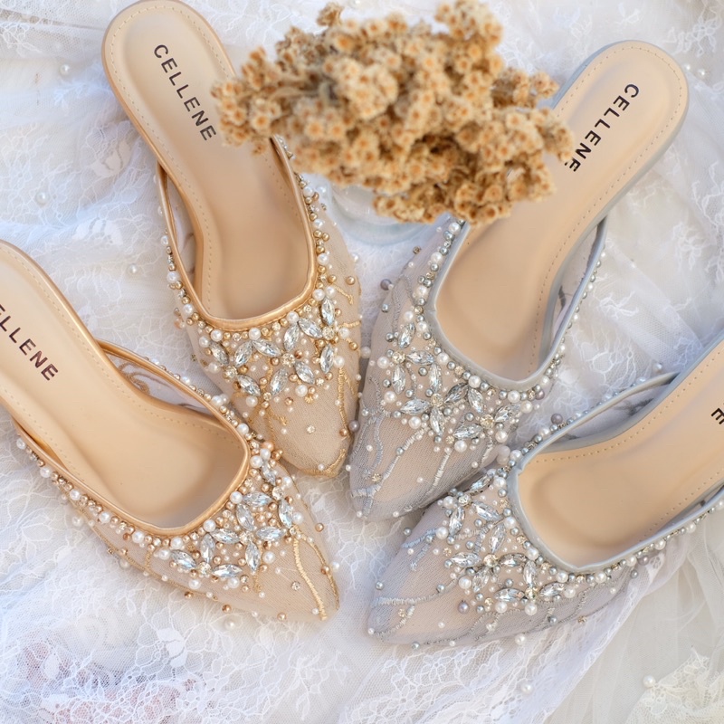 Jual CELLENE KaLa Beads Heels warna Wedding Shoes Payet 5cm