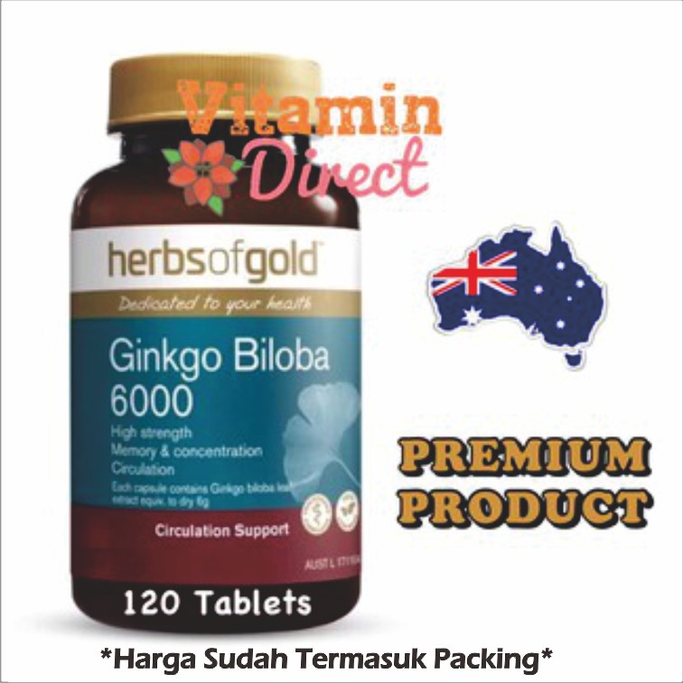 Jual Herbs Of Gold Ginkgo Biloba 6000 Mg 120 VEGAN Capsules ( PREMIUM ...